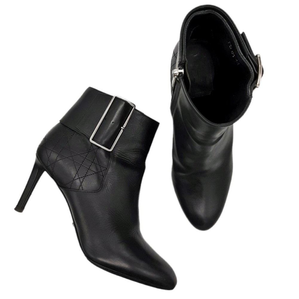 Christian Dior Graphic Cannage Black Leather Ankle Boots SZ 37.5